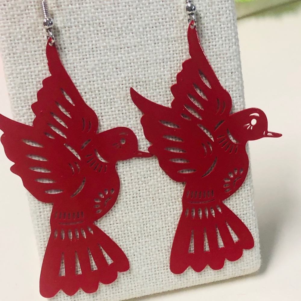 Mexican Red Earrings Dove Paloma Papel Picado Styl